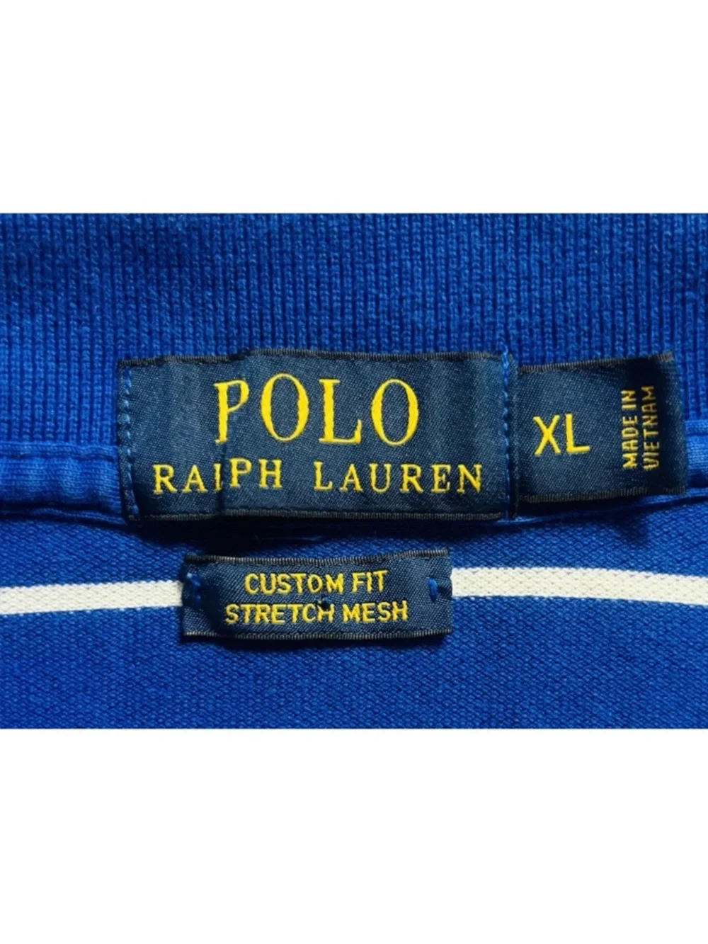 Polo Ralph Lauren Men's XL Custom Fit Stretch Mesh Polo Shirt Striped Blue White